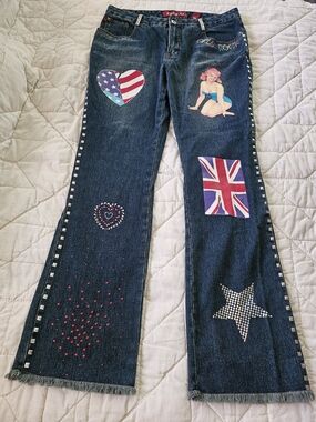 Zana Di- Y2K- Tall Jeans w/ Studded Legs, Appliques and Rhinestones Size 11